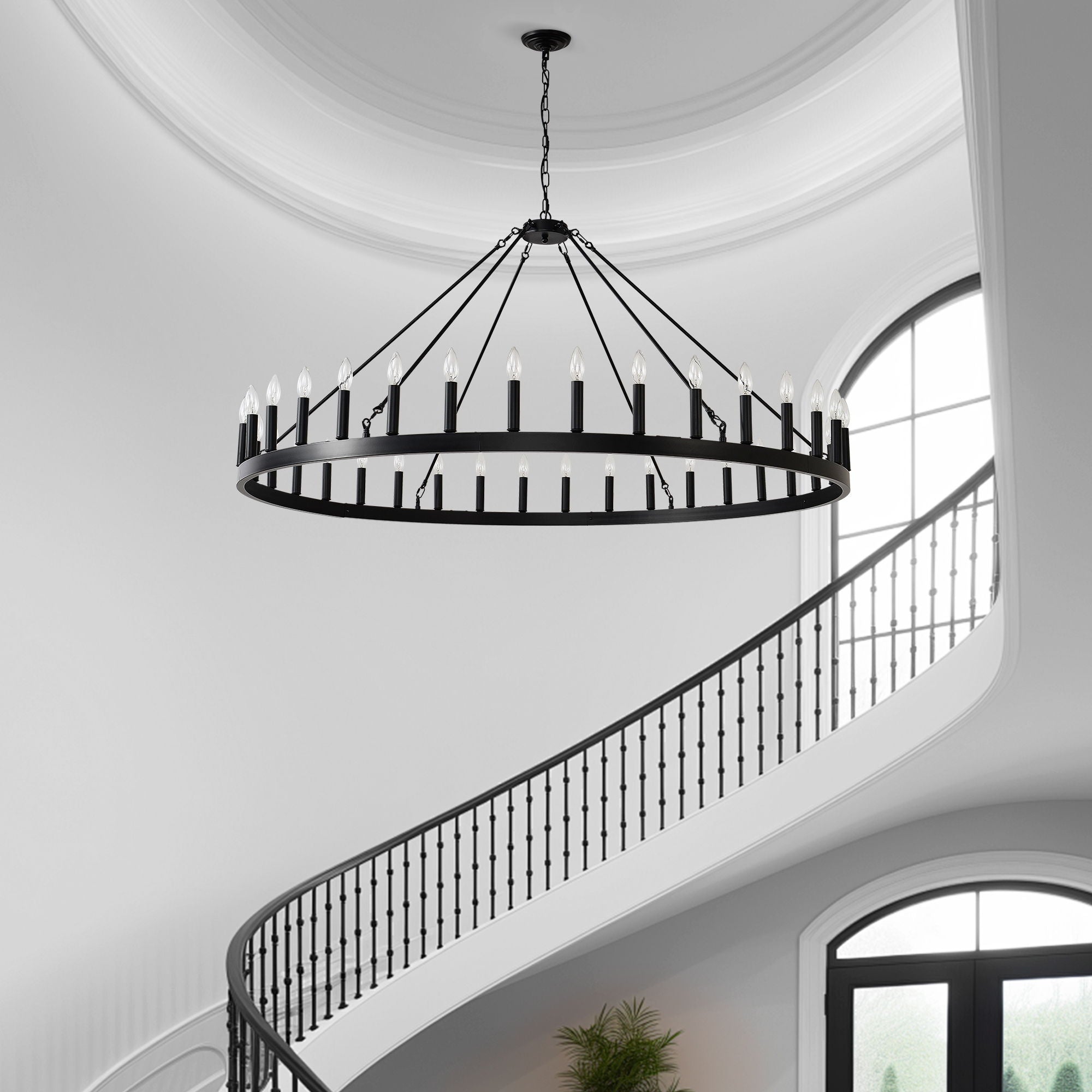 36 Light Extra Large Wagon Wheel Chandelier, Farmhouse Round Wheel Chandelier Light Fixtures Wagon Wheel Chandeliers For Porch High Ceilings Dining Room Living Room, Kitchen, Bedroom - Black