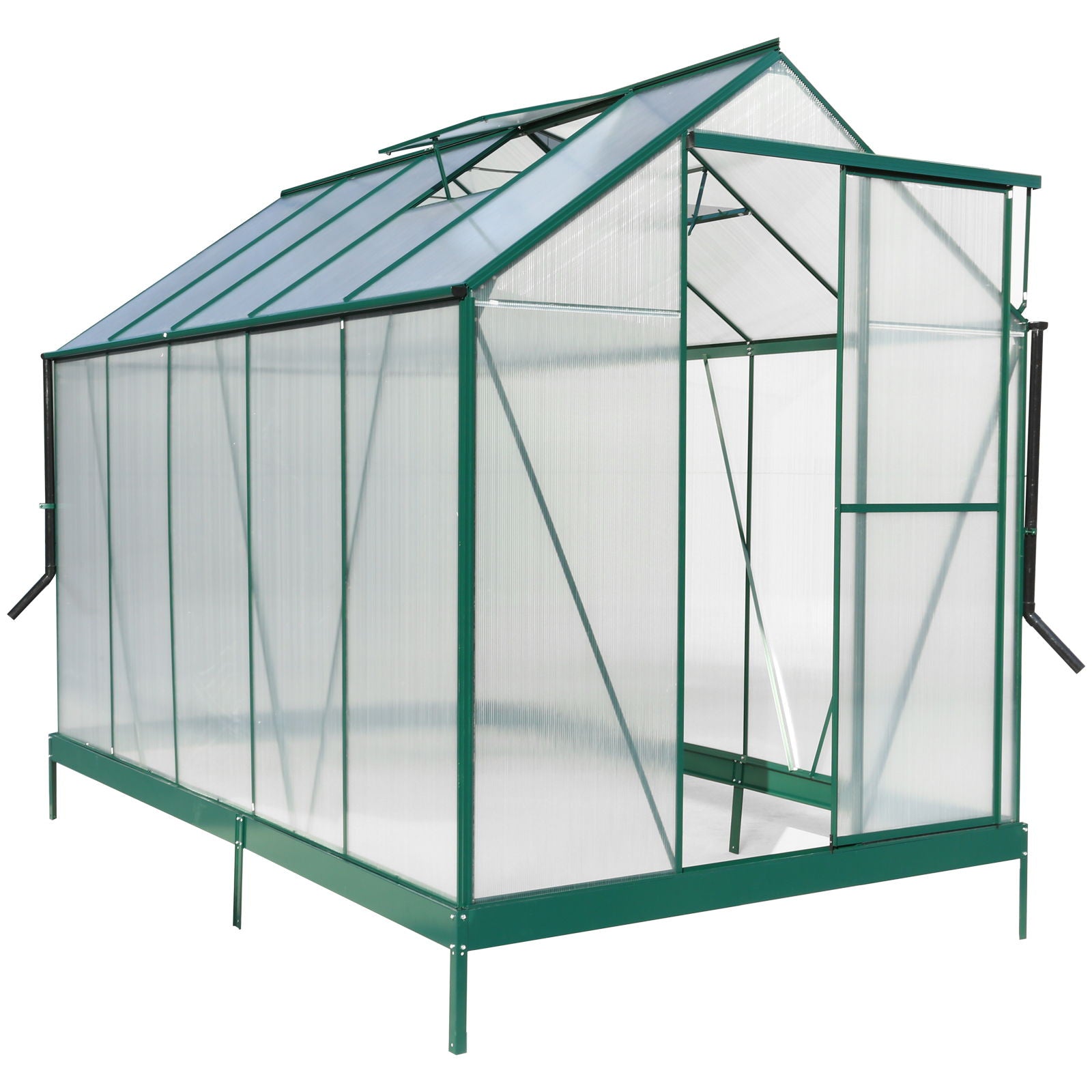 Polycarbonate Greenhouse, Heavy Duty Outdoor Aluminum Walk-In Green House Kit With Rain Gutter, Vent And Door For Backyard Garden