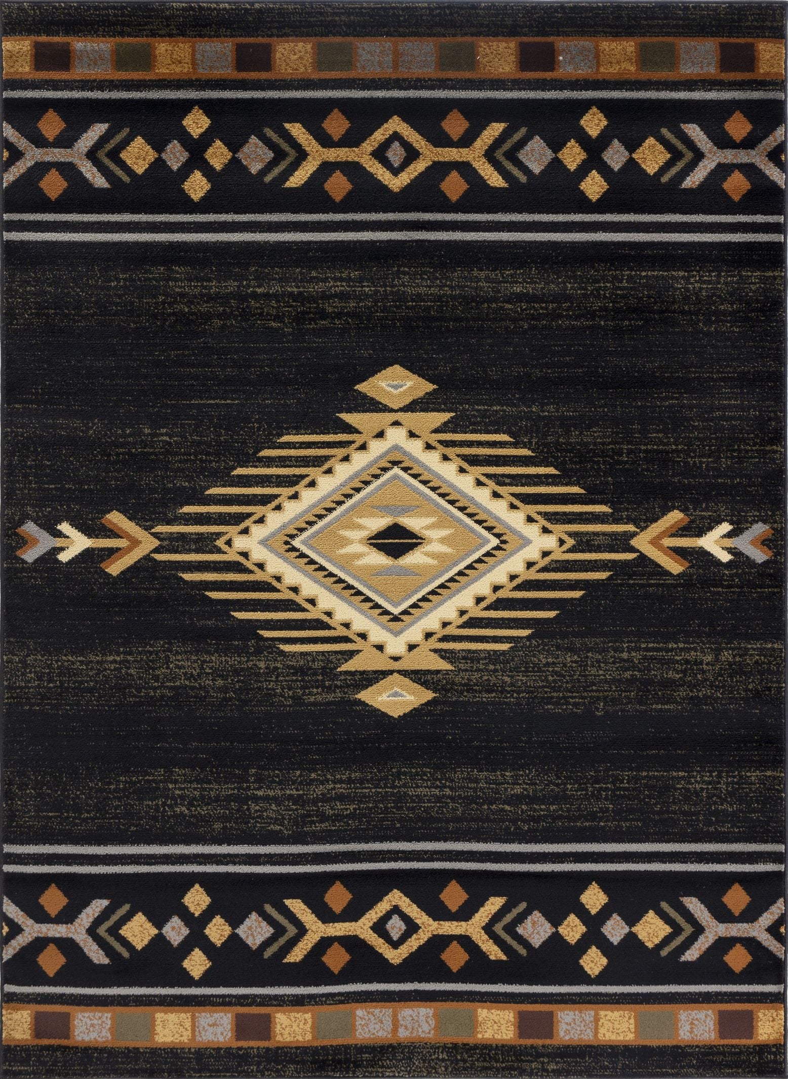 Tribes - 2'7" X 7'3" Southwest Area Rug Polypropylene - Black