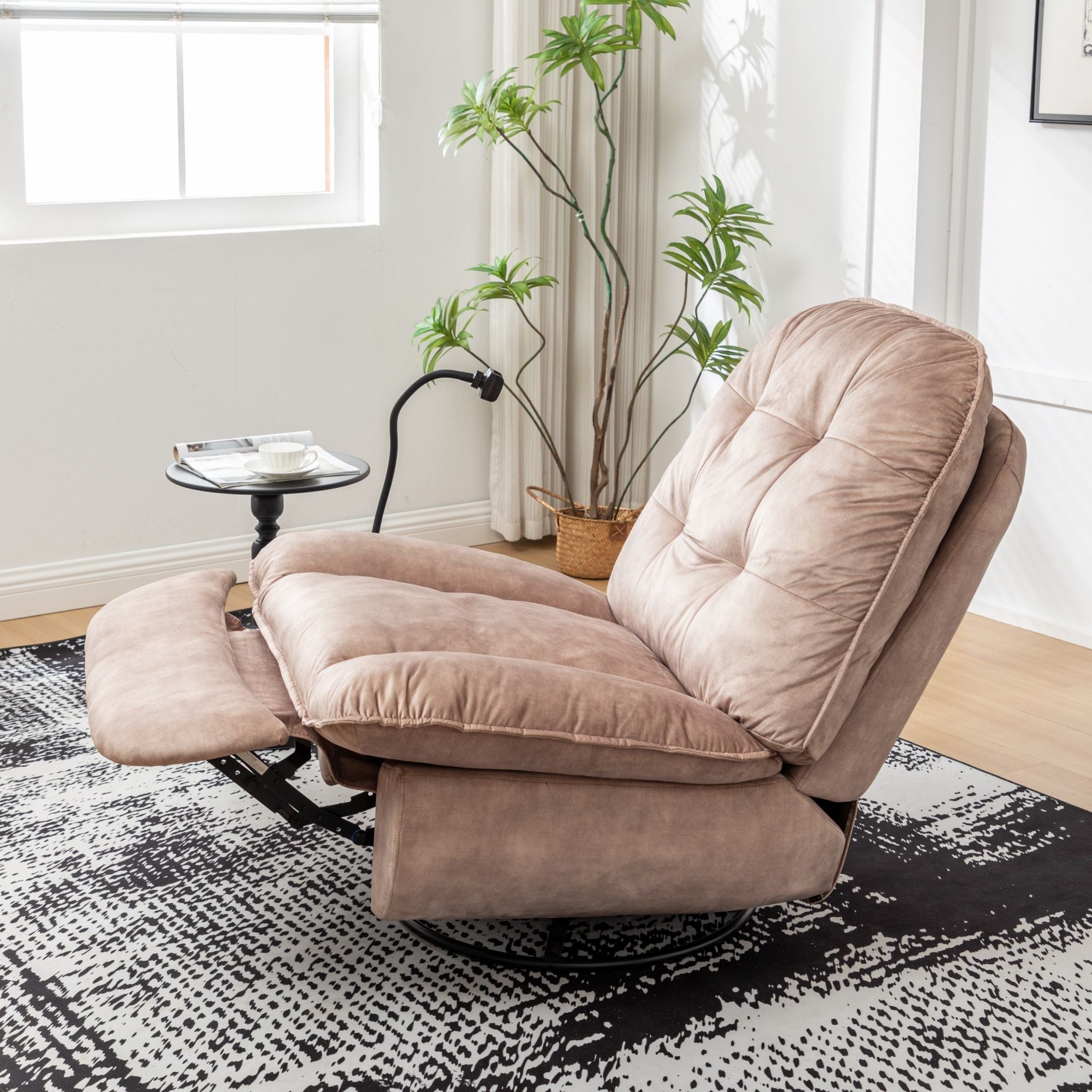 Modern Swivel Gliding Recliner Chair With Rocking Function And Phone Holder, Large Comfortable