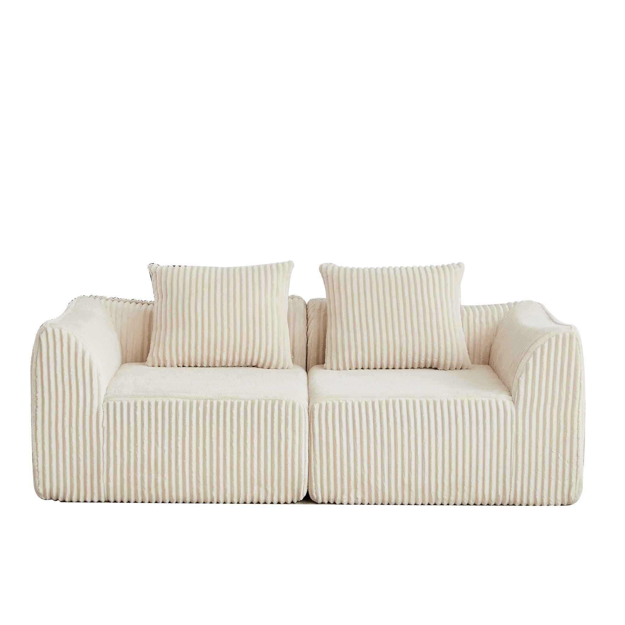 Minimalist Sofa With Curved Lines And Horn Shaped Throw Pillows