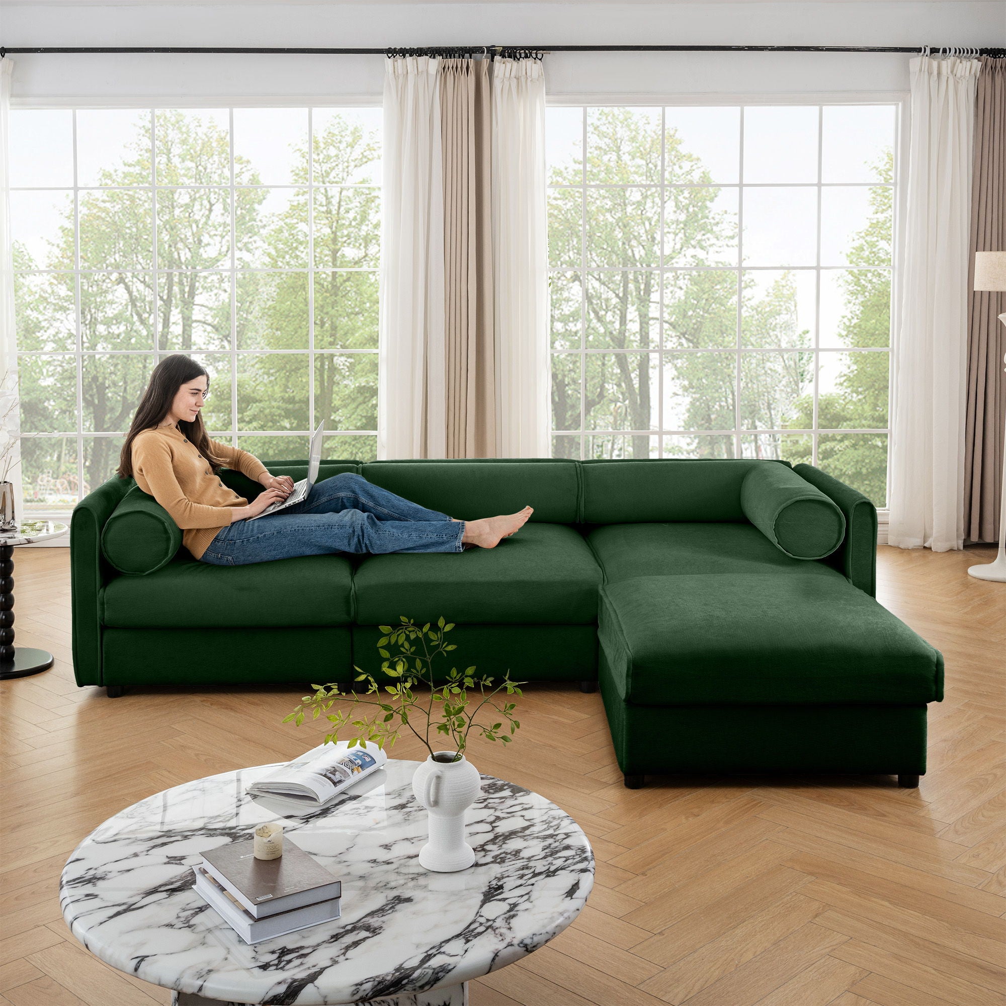 Contemporary Elegant Sofa With Storage And Ottoman