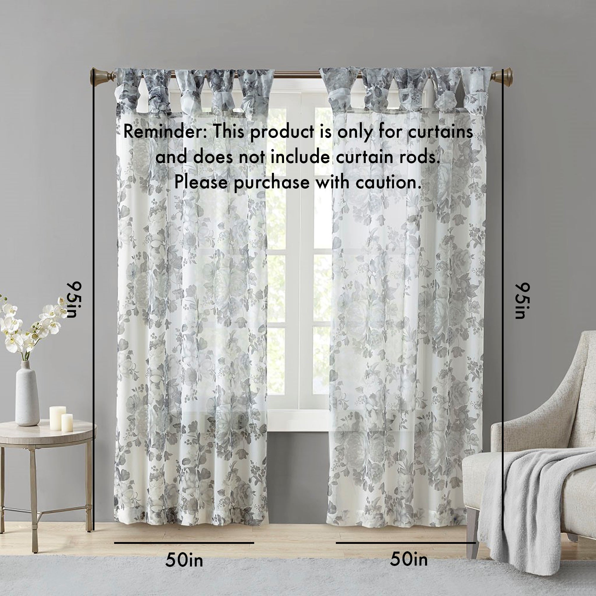 Printed Floral Twist Tab Top Voile Sheer Curtain