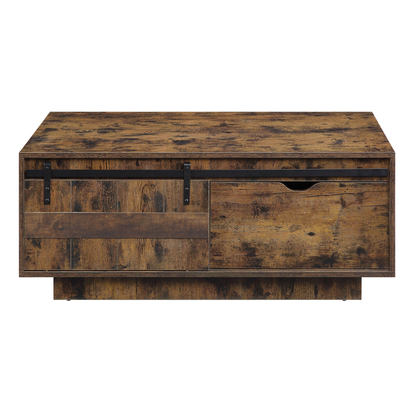 Rustic Oak Coffee Table with Sliding Barn Door