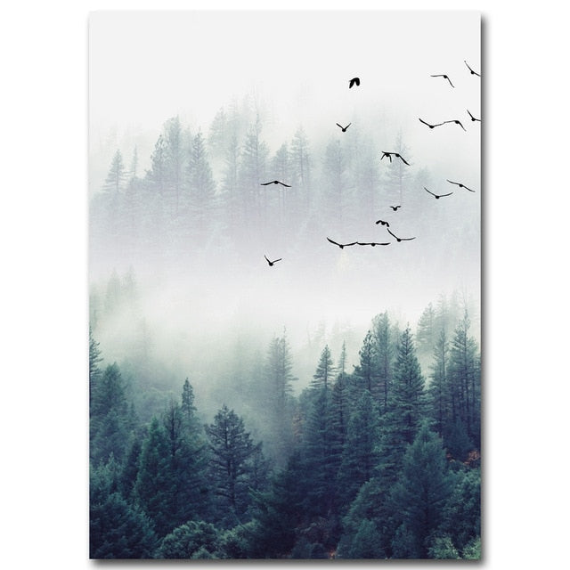 Nordic Decoration Forest Lanscape Wall Art Canvas Poster and Print Canvas Painting Decorative Picture for Living Room Home Decor