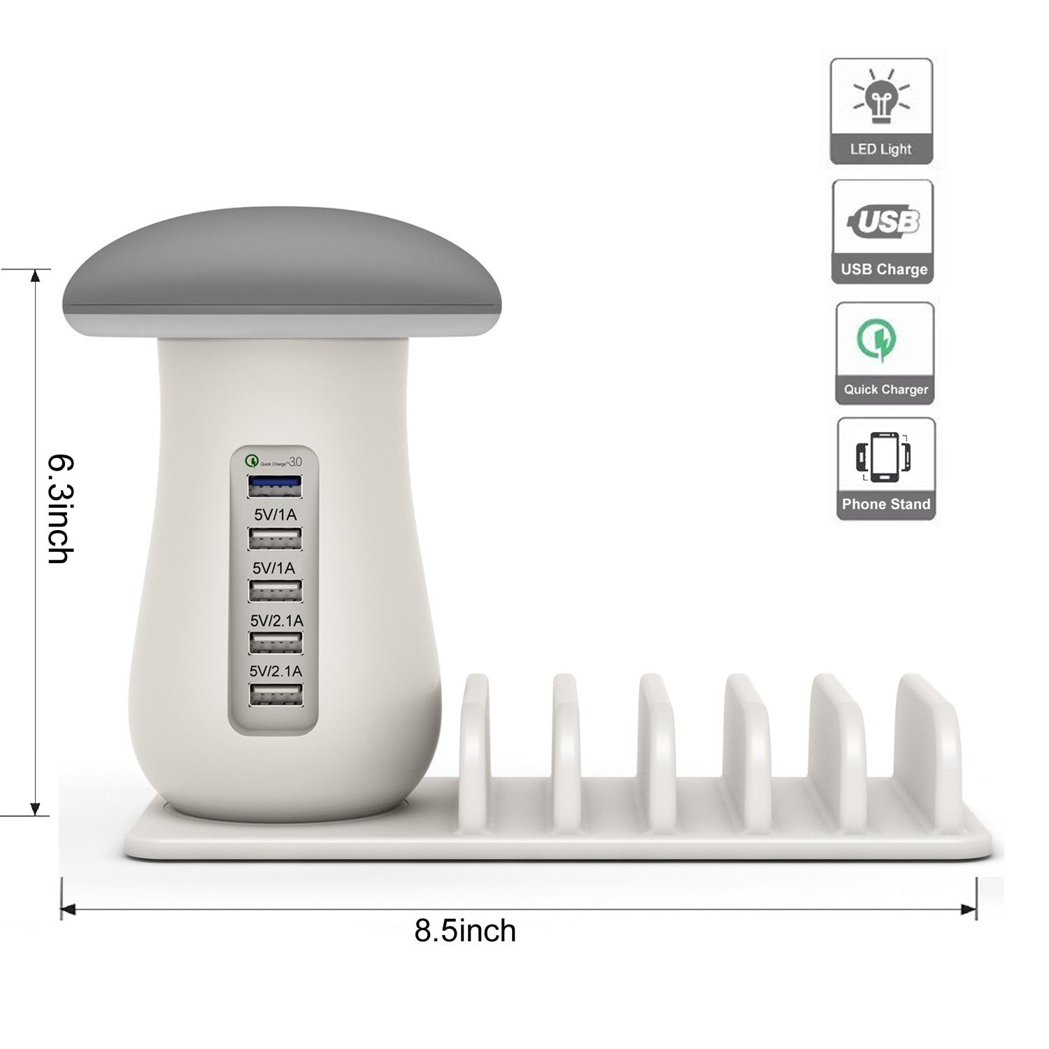 Multi Port Quick charger 3.0 Mushroom Lamp QC3.0 Charge for smart phone  Led Lamp USB Charging Station Dock