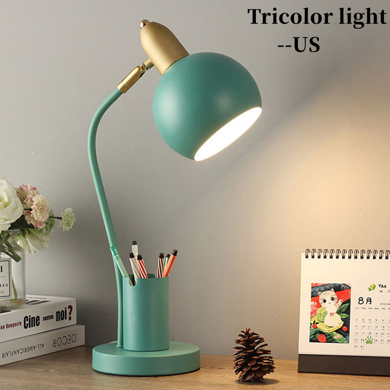 Nordic Plug-In Creative Pen Holder Desk Lamp Eye Protection Desk Student Dormitory Bedroom Ins Girl Bedside Lamp