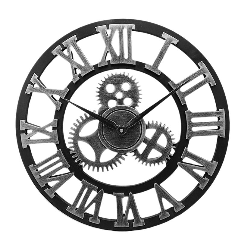 Industrial Gear Wall Clock Decorative Wall Clock Industrial Style Wall Clock (Silver Shipment without Battery)