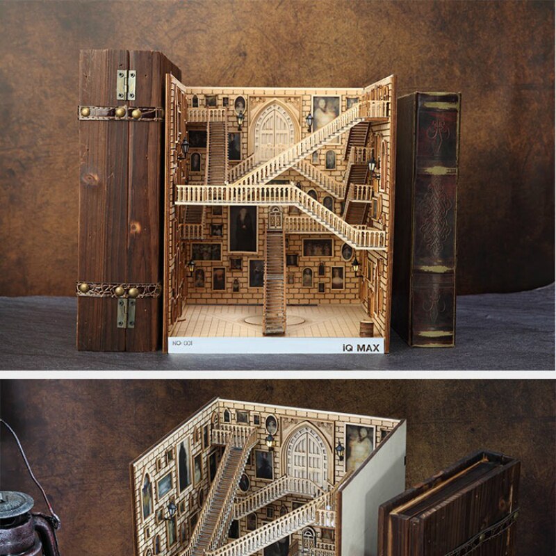 Wooden Book Nook Art Bookends DIY Bookshelf Decor Stand Decoration Fairy Garden Miniatures Home Decoration Accessories