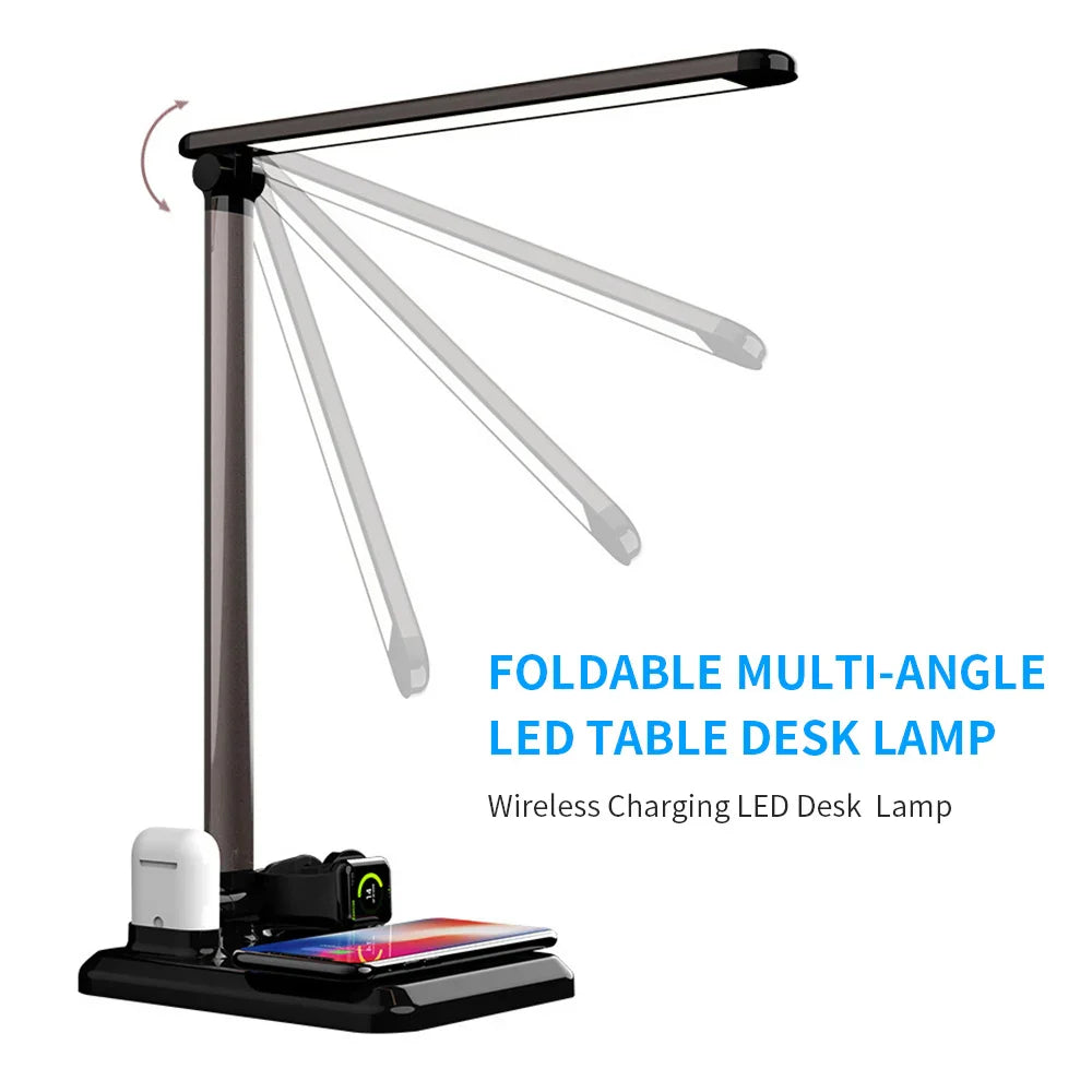 LED Table Desk Lamp 4 in 1 Qi Wireless Charger For Mobile Phone Watch Earphone