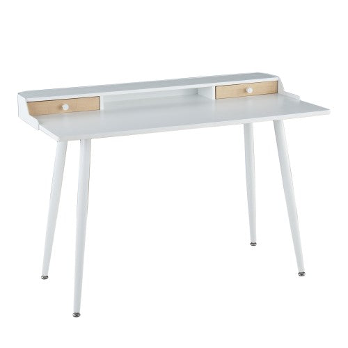 Harvey Contemporary Desk in White Steel and White and Natural Wood with White Accents by LumiSource