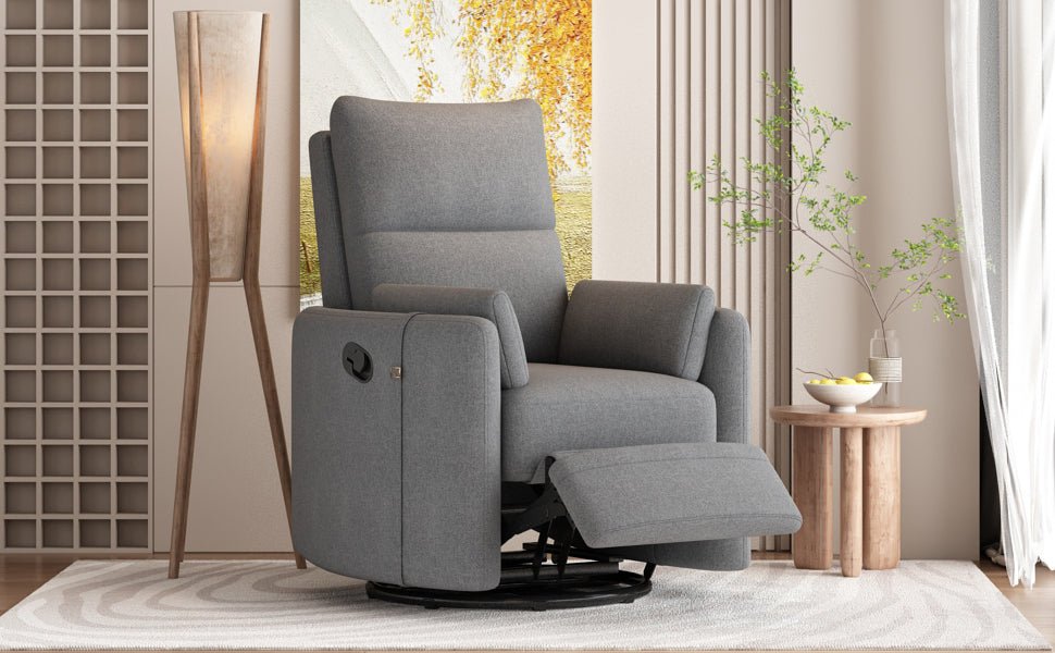 360 Degree Swivel Recliner Theater Recliner Manual Rocker Recliner Chair with Two Removable Pillows for Living Room, Dark Grey