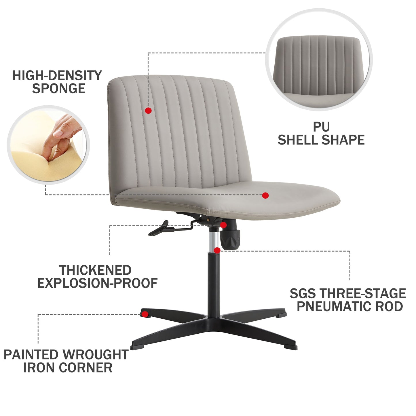 High Grade Pu Material. Home Computer Chair Office Chair Adjustable 360 ° Swivel Cushion Chair With Black Foot Swivel Chair Makeup Chair Study Desk Chair. No Wheels