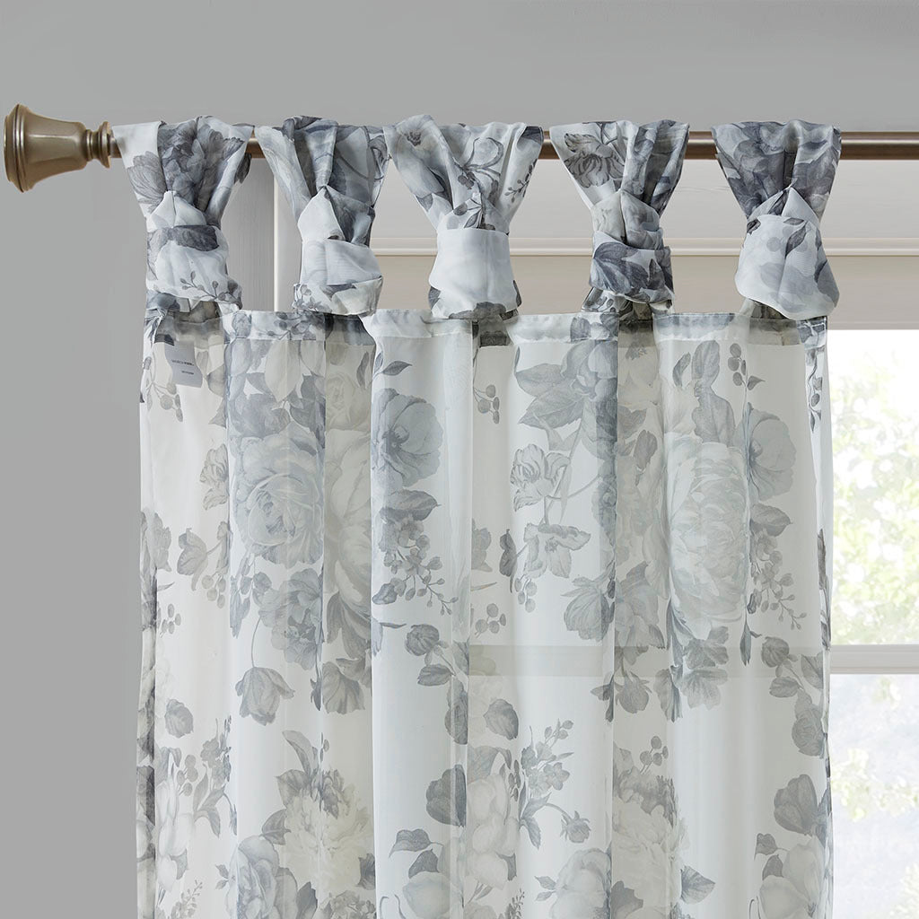 Printed Floral Twist Tab Top Voile Sheer Curtain