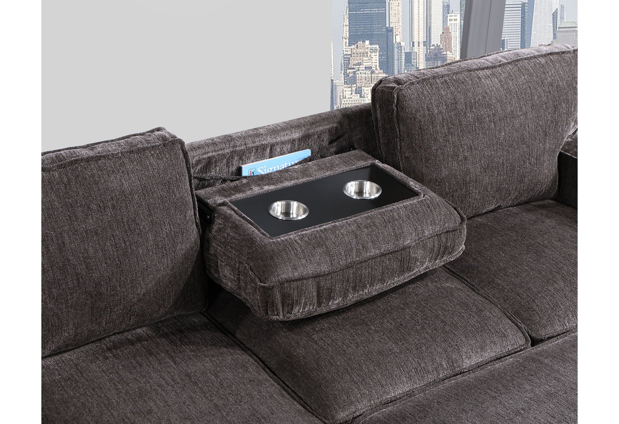 U0203 - Reversible Pull Out Fabric Sofa Bed - Dark Gray