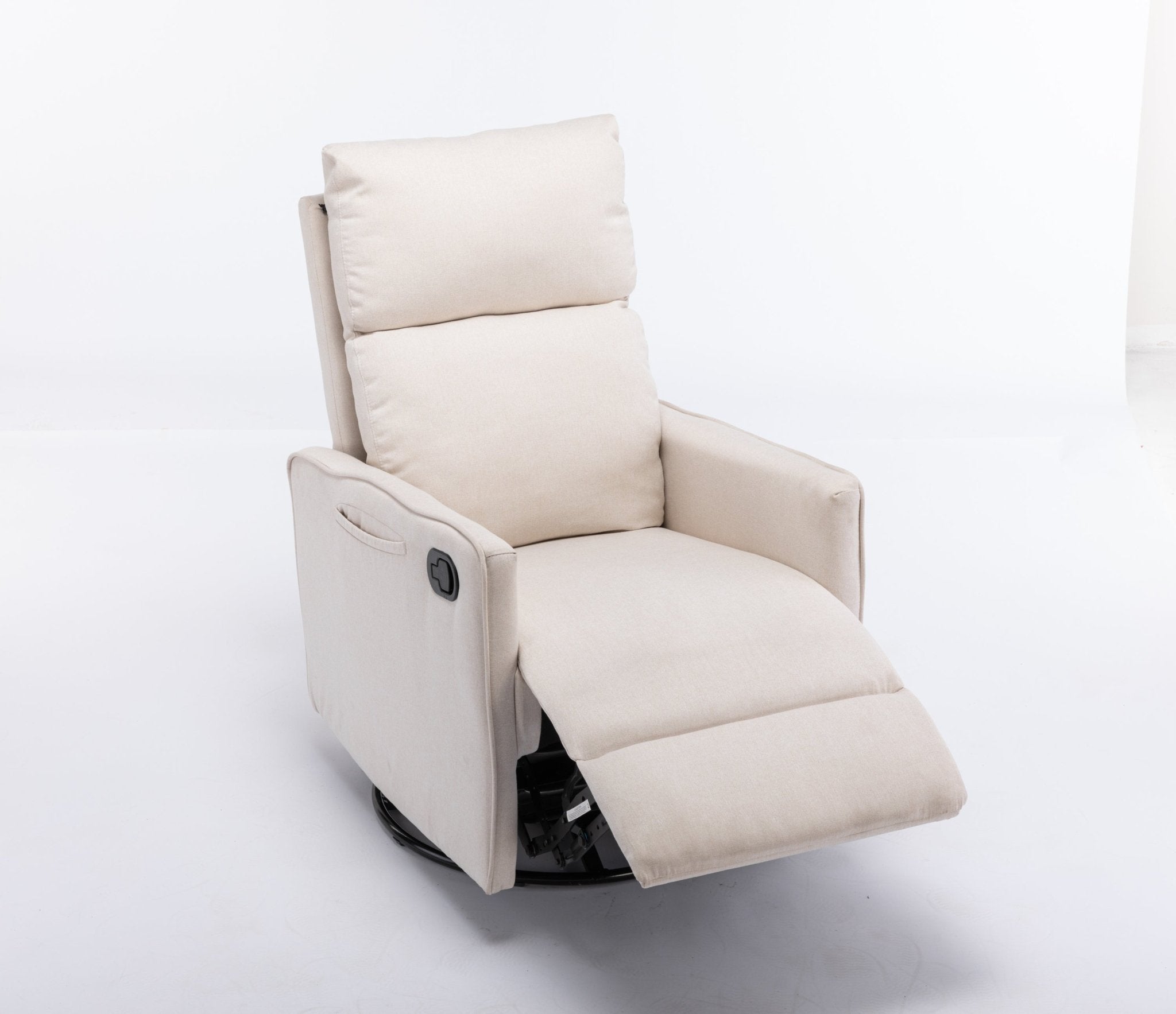 038-Cotton Linen Fabric Swivel Rocking Chair Glider Rocker Recliner Nursery Chair With Adjustable Back And Footrest For Living Room Indoor,Beige