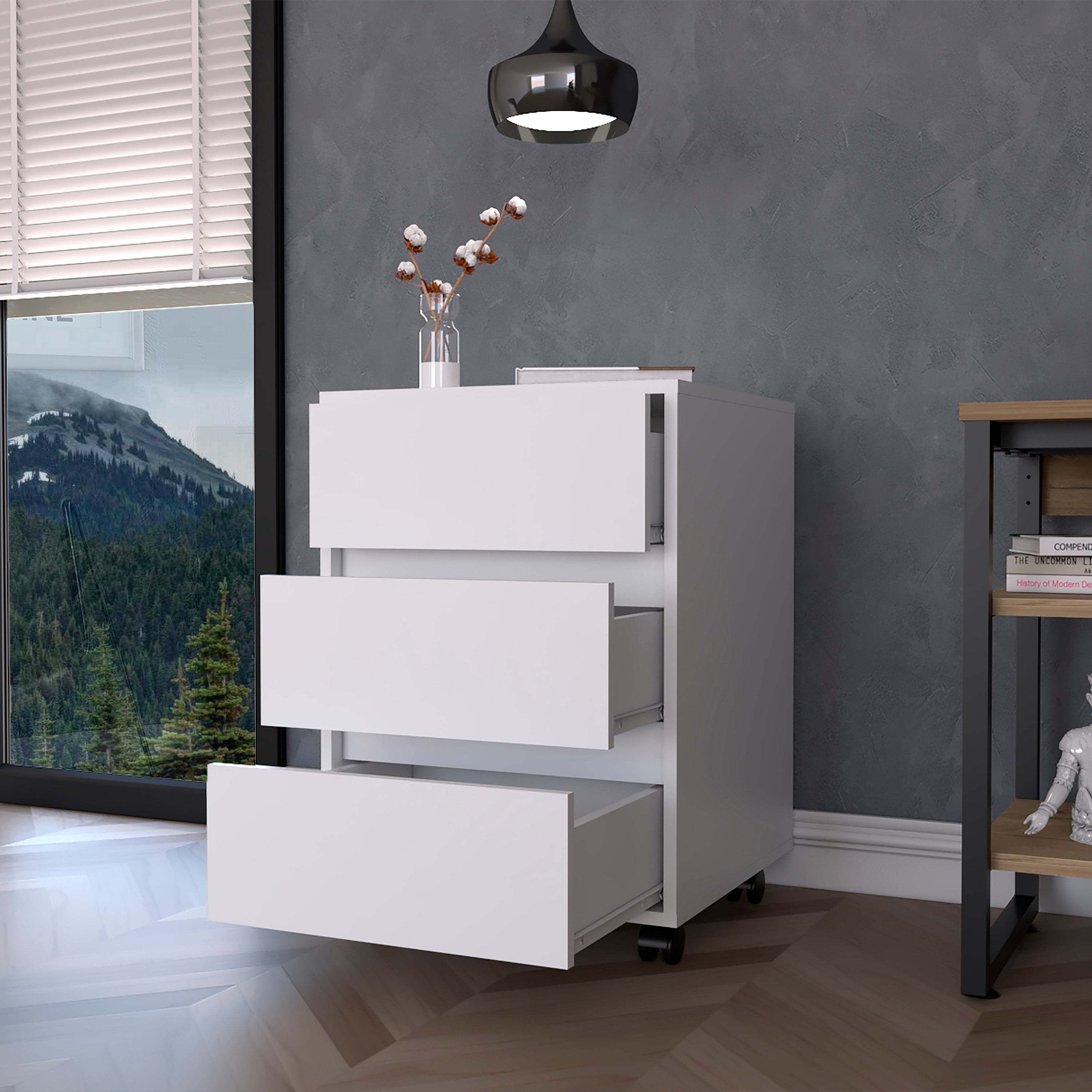 Vienna Three Drawers Filing Cabinet,  Roller Blade Glide