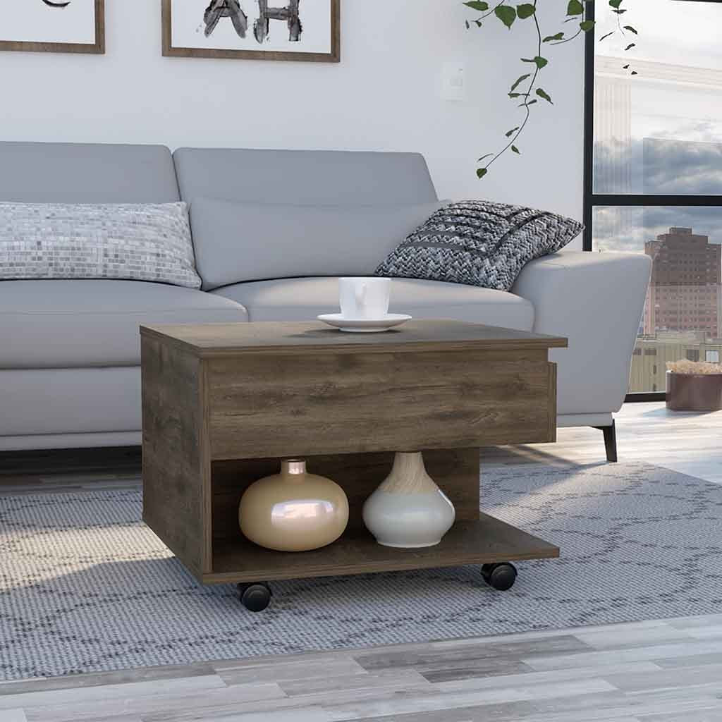 Luanda Lift Top Coffee Table, Casters, One Shelf -Dark Brown