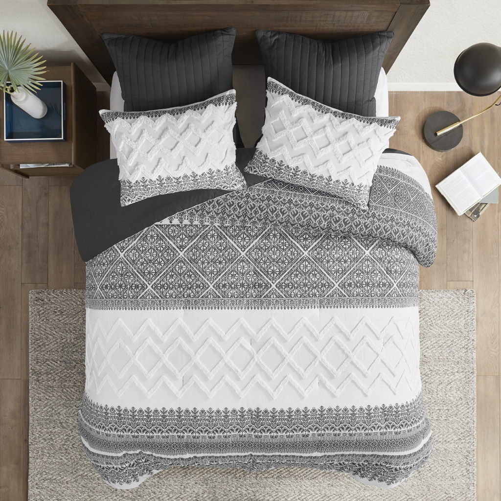 Mila - King 3 Piece Comforter Set With Tufting - Gray