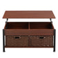 Metal coffee table,desk,with a lifting table,and hidden storage space.There were two removable wicker baskets that could be placed in any space such as the living room,color:brownwith solid wood grain