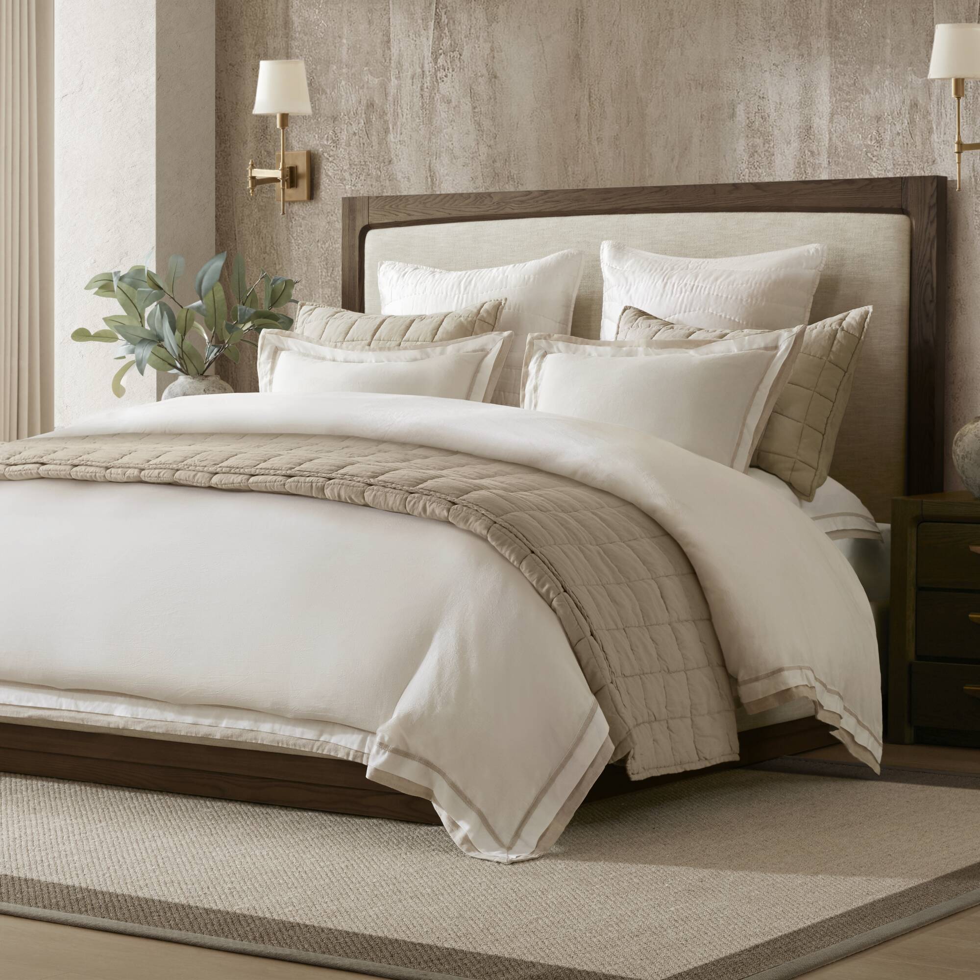 Linen Blend - King/California King Duvet Cover Set - White/Gold