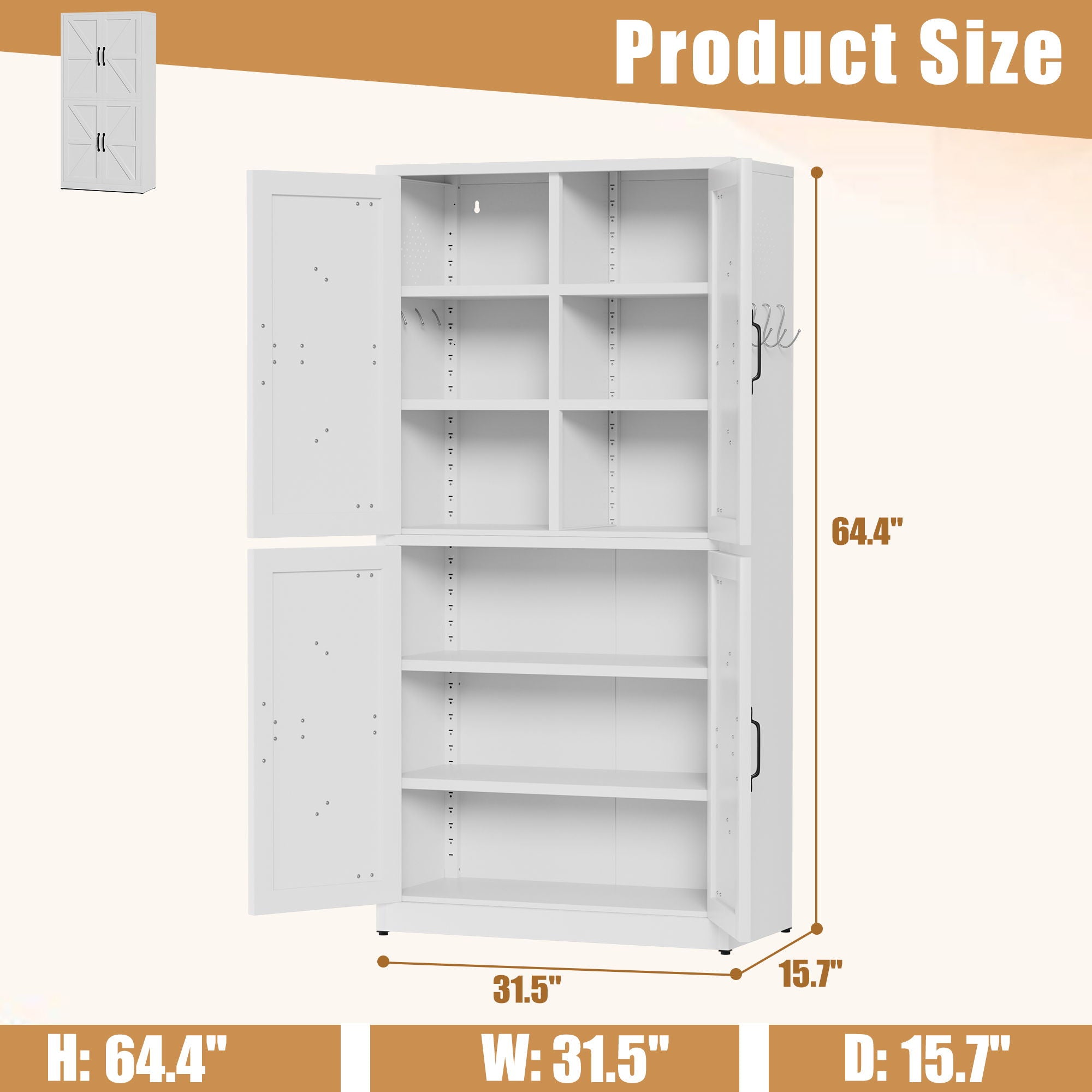 Kitchen Pantry Cabinet With Adjustable Shelves, Heavy Duty Storage - White