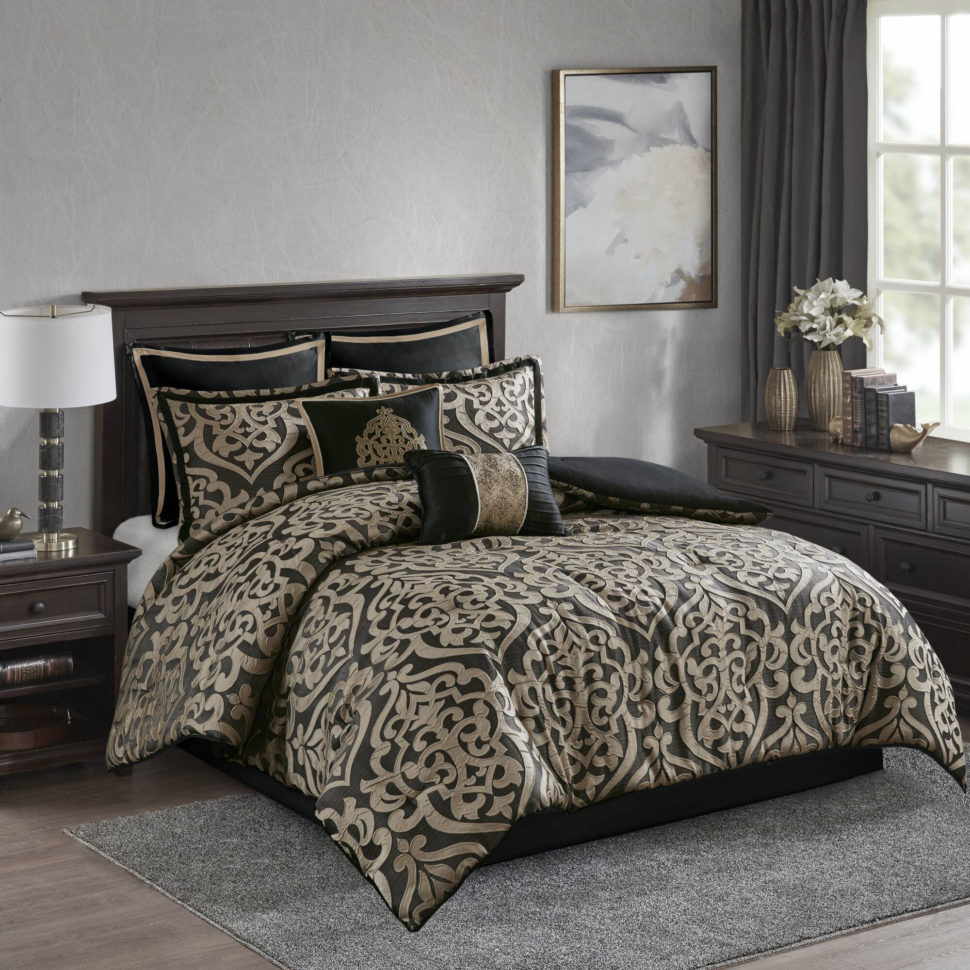 Odette - 8 Piece Queen Comforter Set - Black