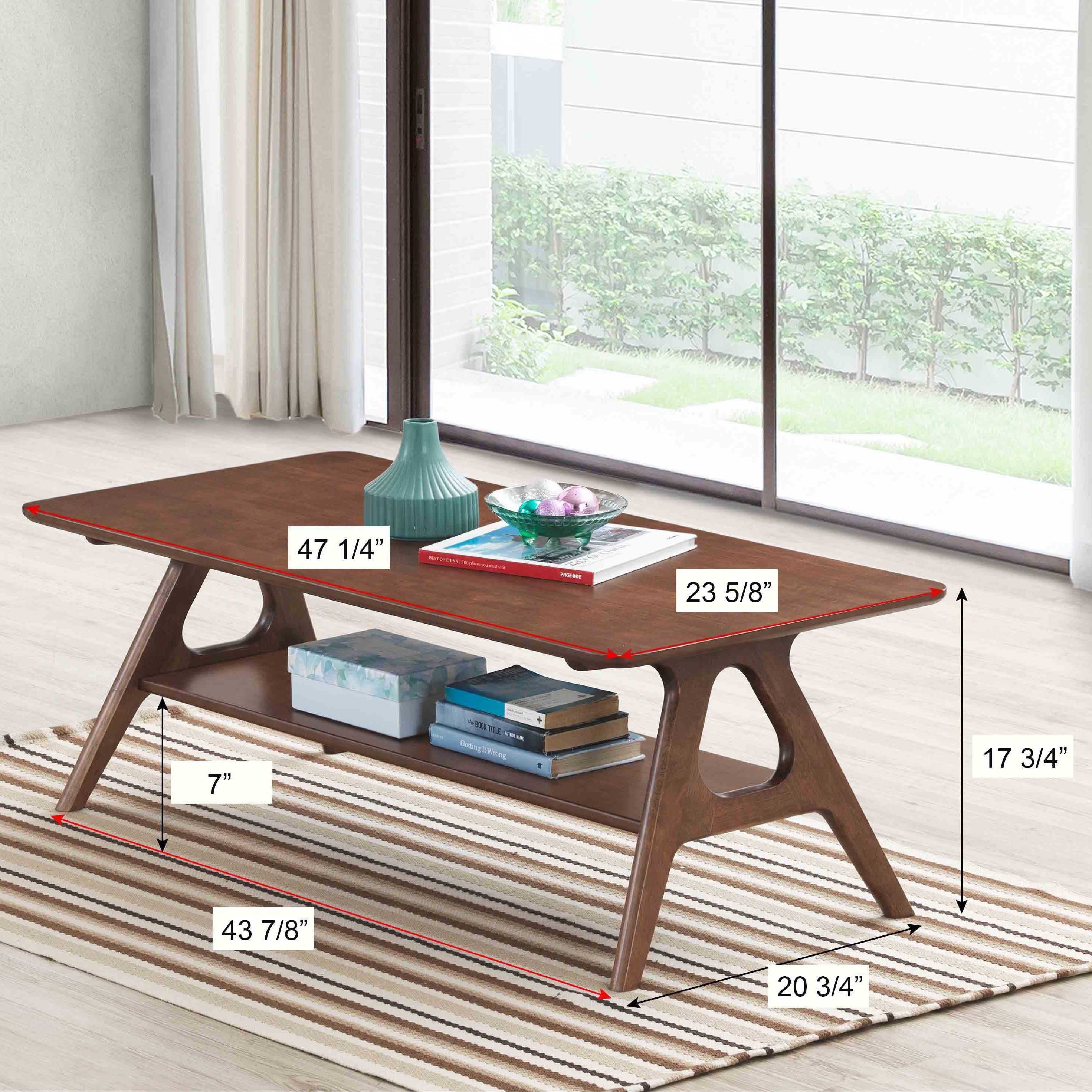 Arona Mid-Century Modern Wood Coffee Table with Shelf