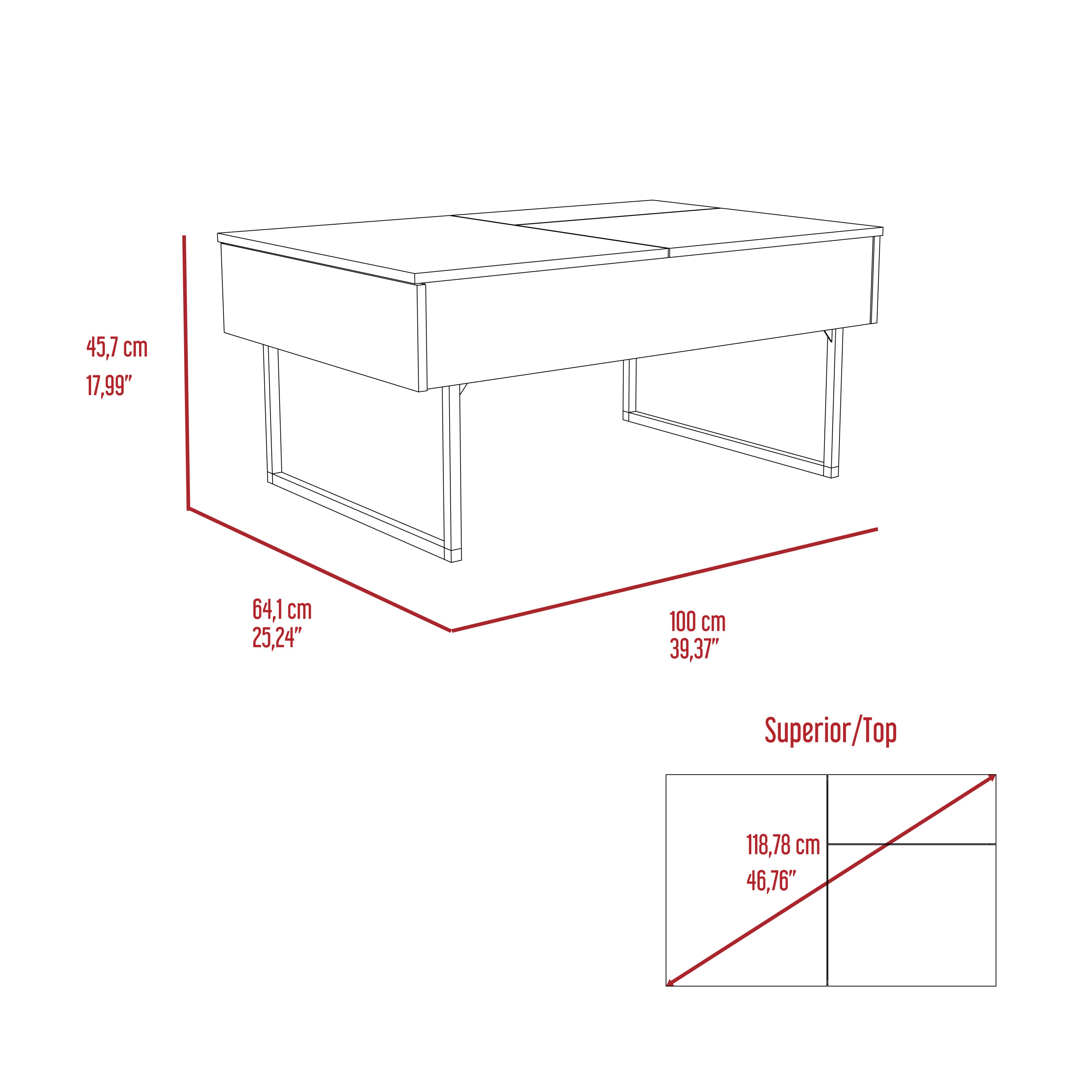 Lift Top Coffee Table 2 Dazza, One Drawer, Carbon Espresso / Onyx Finish