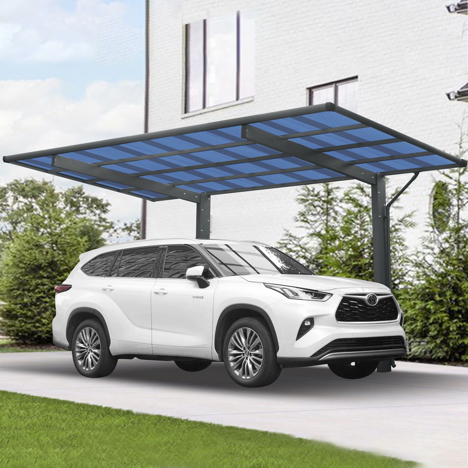 Outdoor Carport, Single Carport Aluminum Metal Frame And Polycarbonate Panels Car Port For Outdoor Driveway Car, Truck - Charcoal