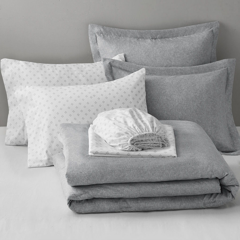 Camden - King/California King Chambray Print Solid Comforter Set - Gray