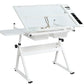 WHITE adjustable tempered glass drafting printing table with chair