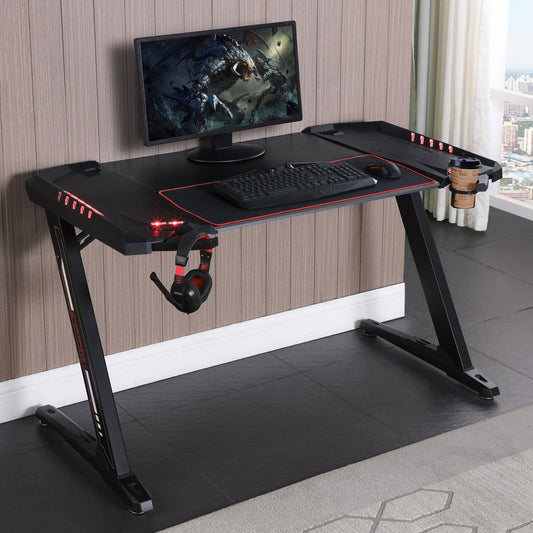 Black Gaming Desk with LED Lighting