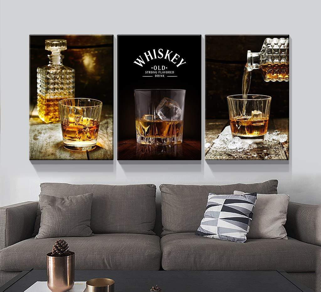 3 Panels Framed Canvas Whiskey Wall Art Decor,3 Pieces Mordern Canvas Painting Decoration Painting for Chrismas Gift, Office,Dining room,Living room, Bathroom, Bedroom Decor-Ready to Hang