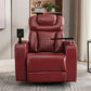 270 Degree Swivel PU Leather Power Recliner Individual Seat Home Theater Recliner with  Comforable Backrest, Tray Table,  Phone Holder, Cup Holder,  USB Port, Hidden Arm Storage for Living Room, Red