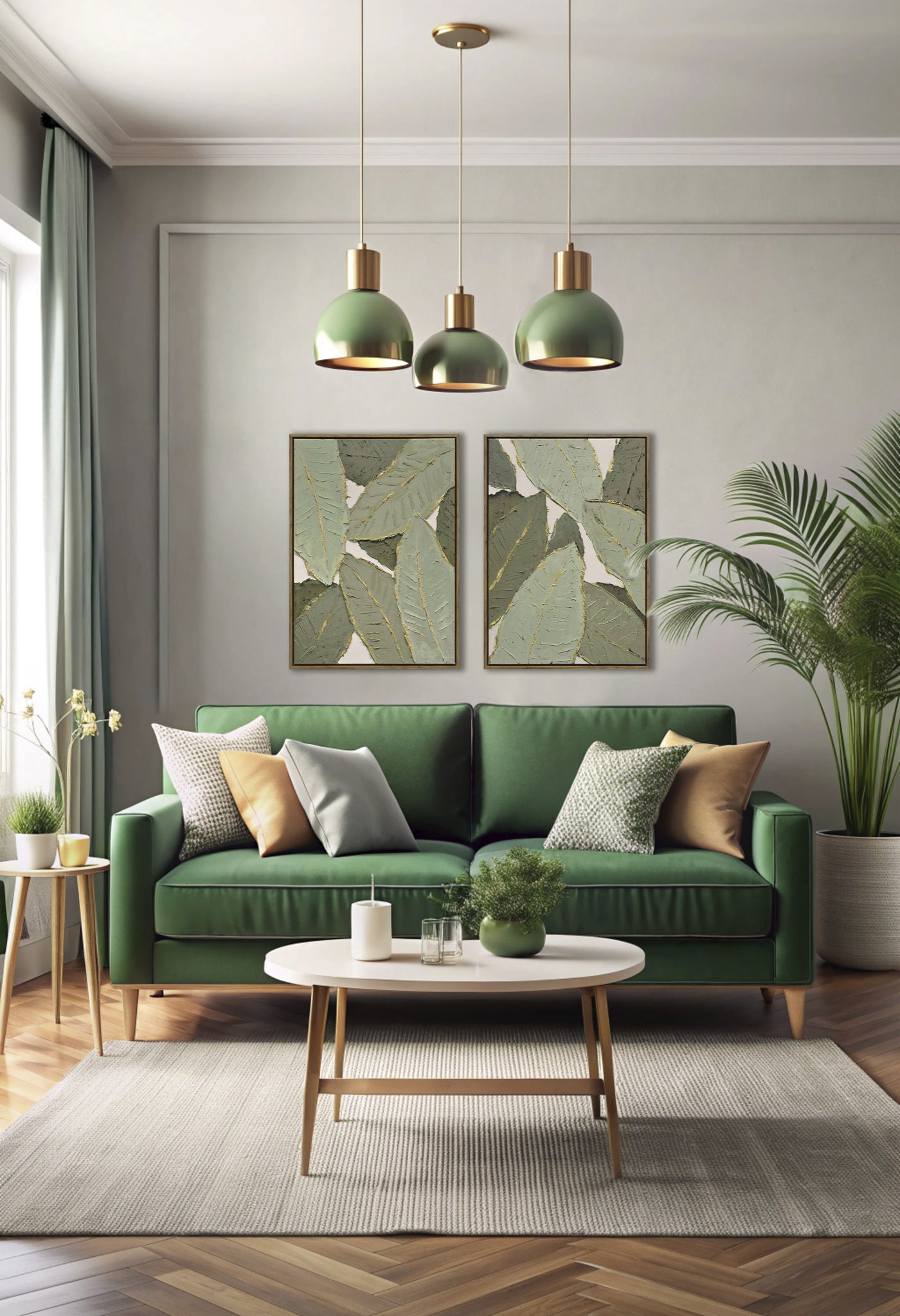 "Verdant Essence I" Hand-Embellished Canvas In Frame - Green / Gold / Wood