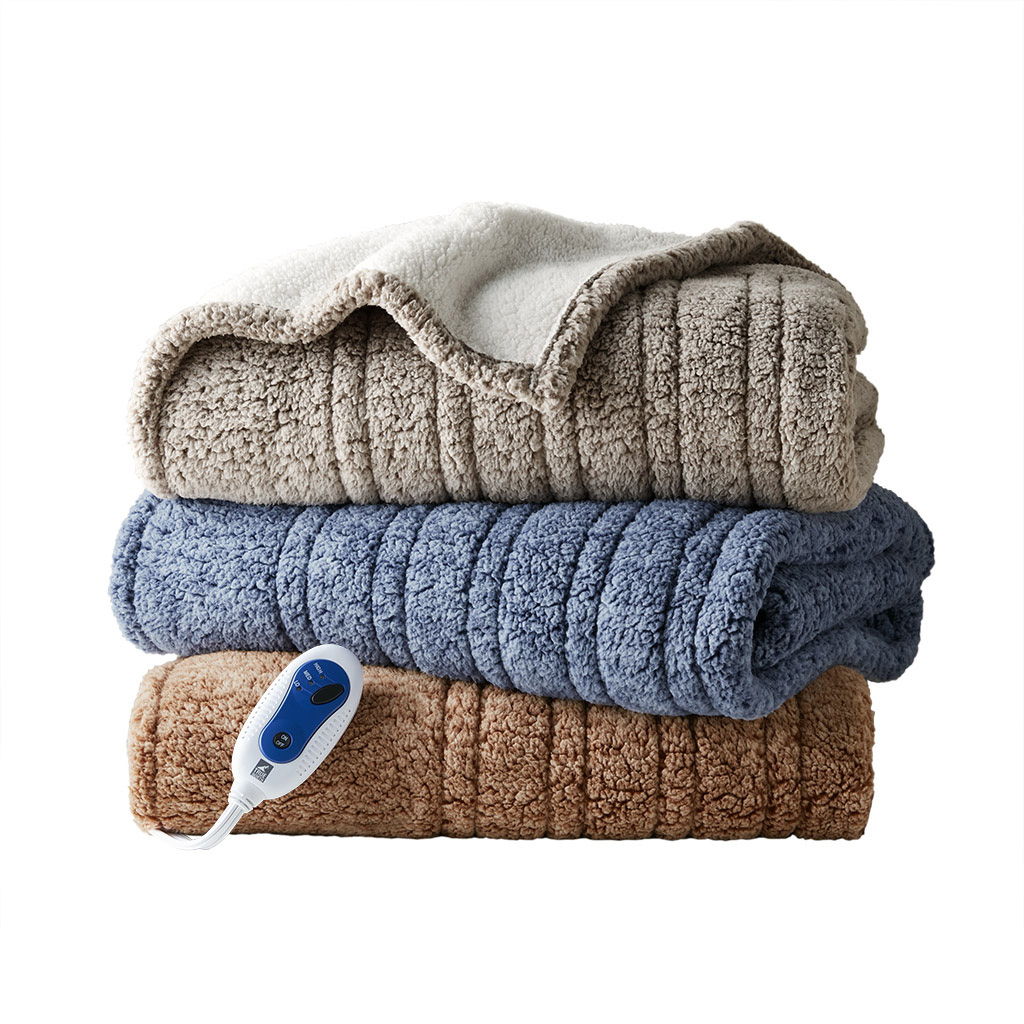 Marbled Sherpa - Heated Throw - Gray