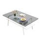 Rectangle Coffee Table, Tempered Glass Tabletop with White Metal Legs, Modern Table for Living Room , Gray Glass