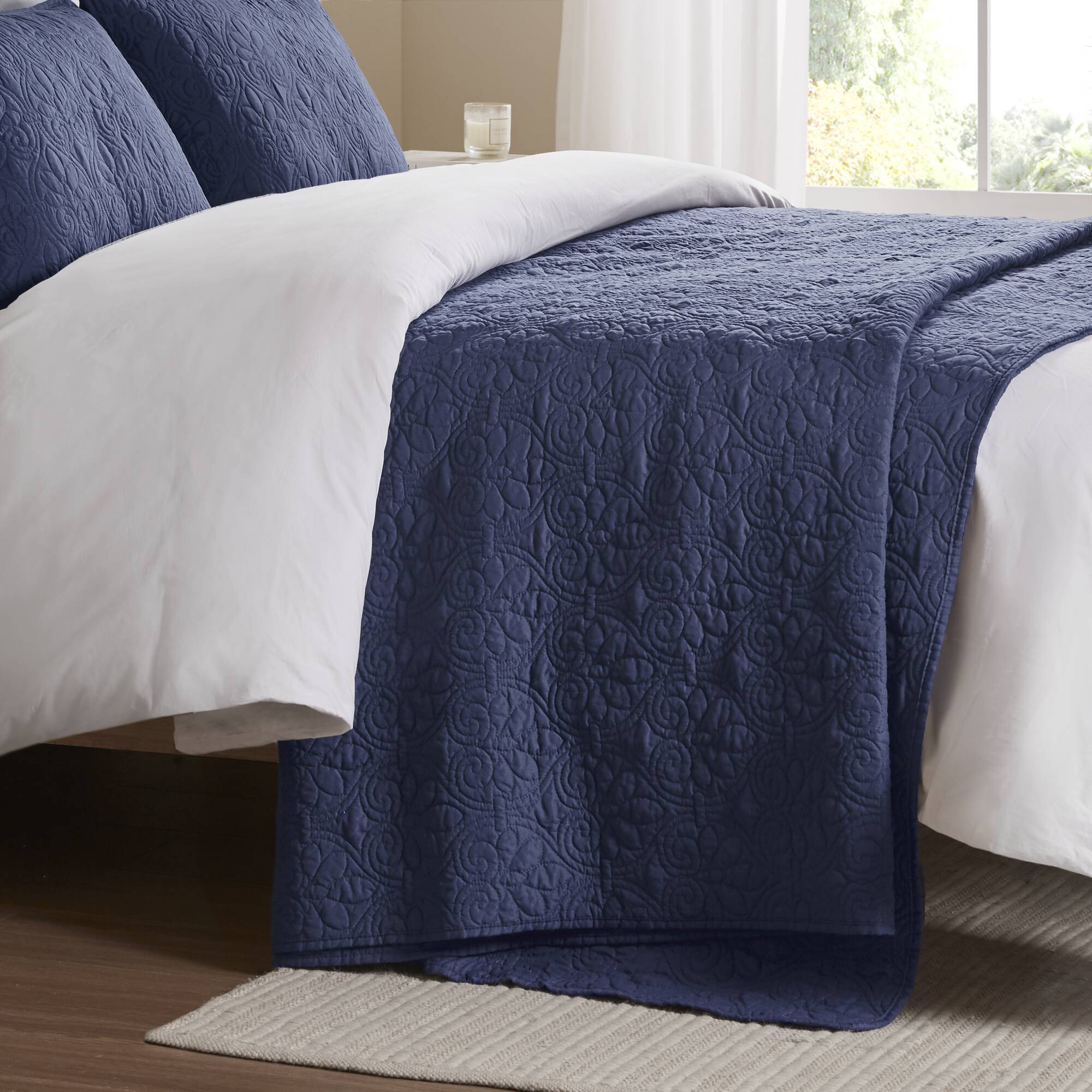 Quebec - Twin Reversible Bedspread Set - Navy