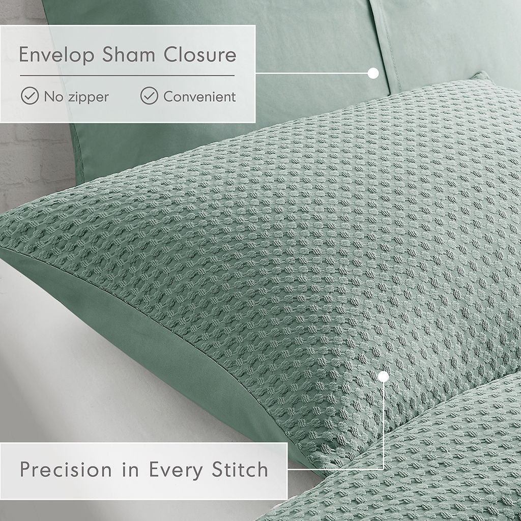 Mina - King/California King Waffle Weave Textured Duvet Cover Set - Sage Green