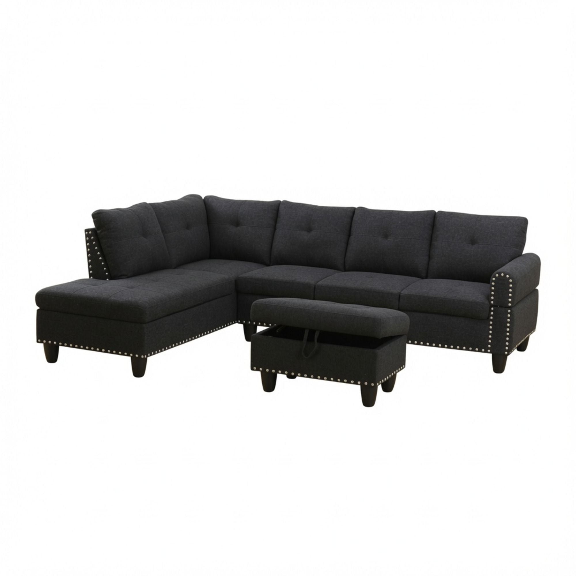 L - Shaped 3 Piece Sectional Sofa With Chaise, Storage Ottoman & Cup Holders