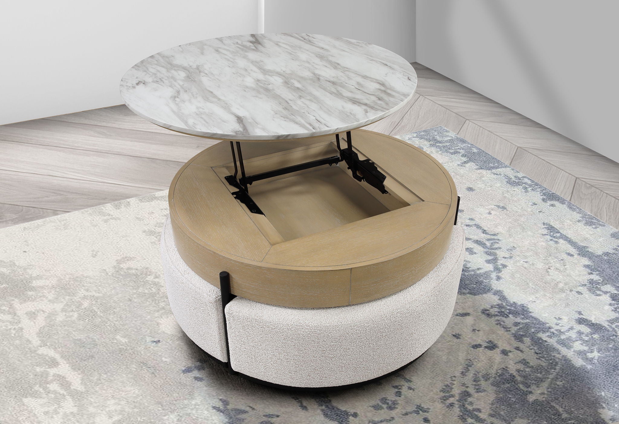 T42 - 4 Piece Living Room Set (Coffee Table With 3 Stools) - Cream / Natural