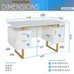 Techni Mobili White and Gold Desk for Office with Drawers & Storage, 51.25 in. W