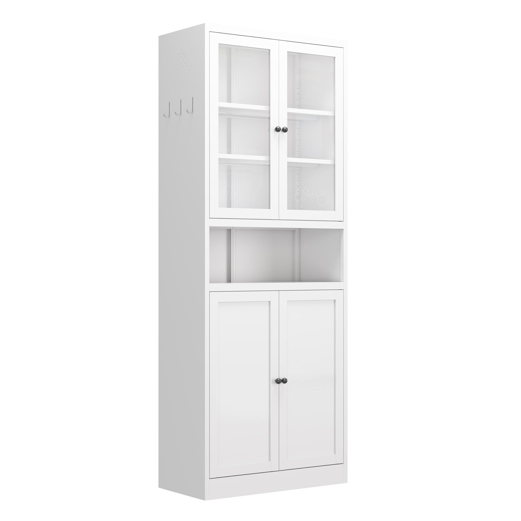 Kitchen Pantry Cabinet Tall Storage With Adjustable Shelves, Heavy Duty Stainless Steel Frame - White
