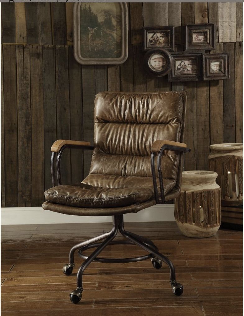 Harith - Vintage Top Grain Leather Office Chair - Brown