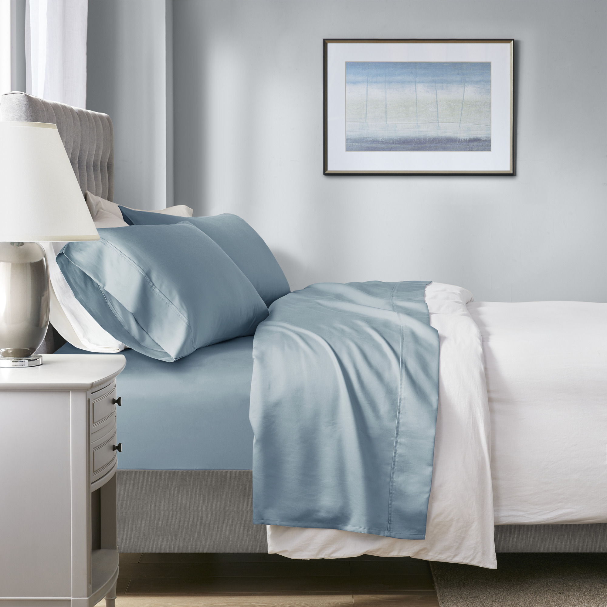 1000 Thread Count - Queen HeiQ Smart Temperature Blend 4 Piece Sheet Set - Blue