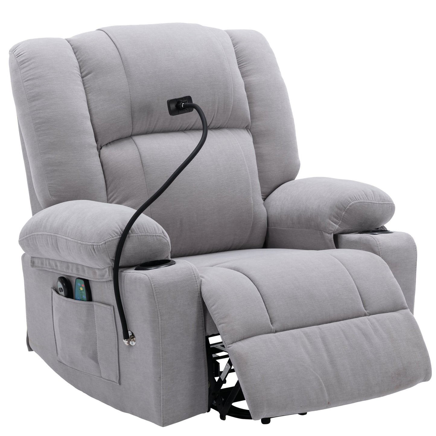 Power Lift Recliner Chair Electric Recliner for Elderly Recliner Chair with Massage and Heating Functions, Remote, Phone Holder Side Pockets and Cup Holders for Living Room, Grey