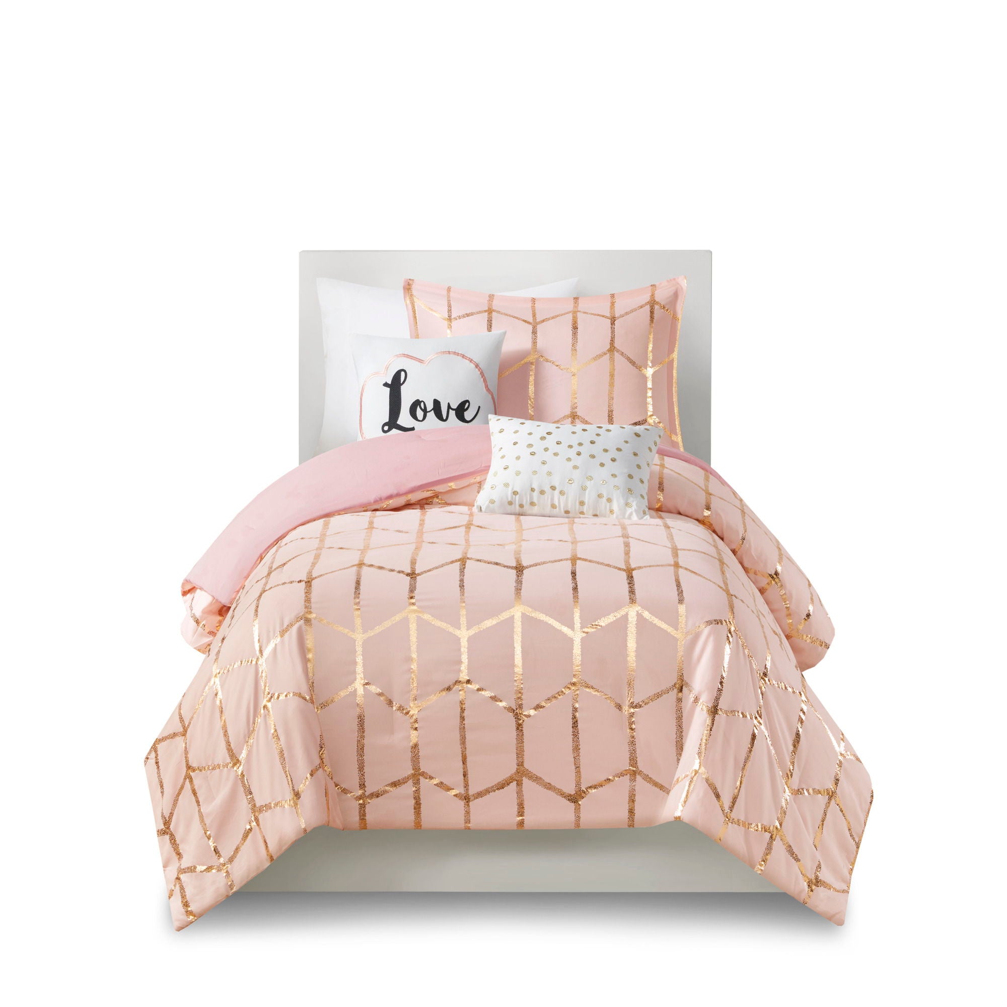 Raina - Brushed Microfiber Printed Comforter Set - Blush / Gold