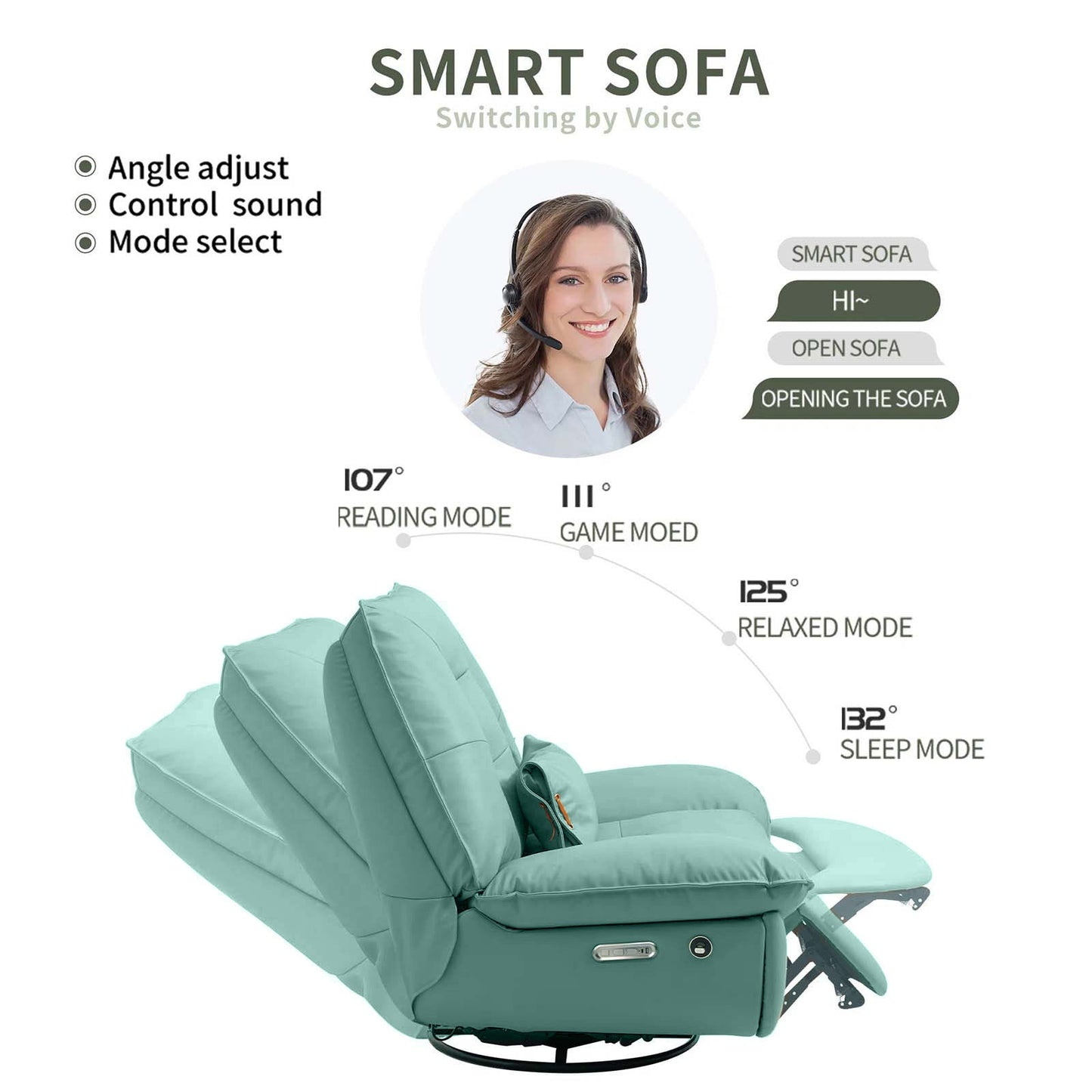 smart multifunction recliner chair electric green
