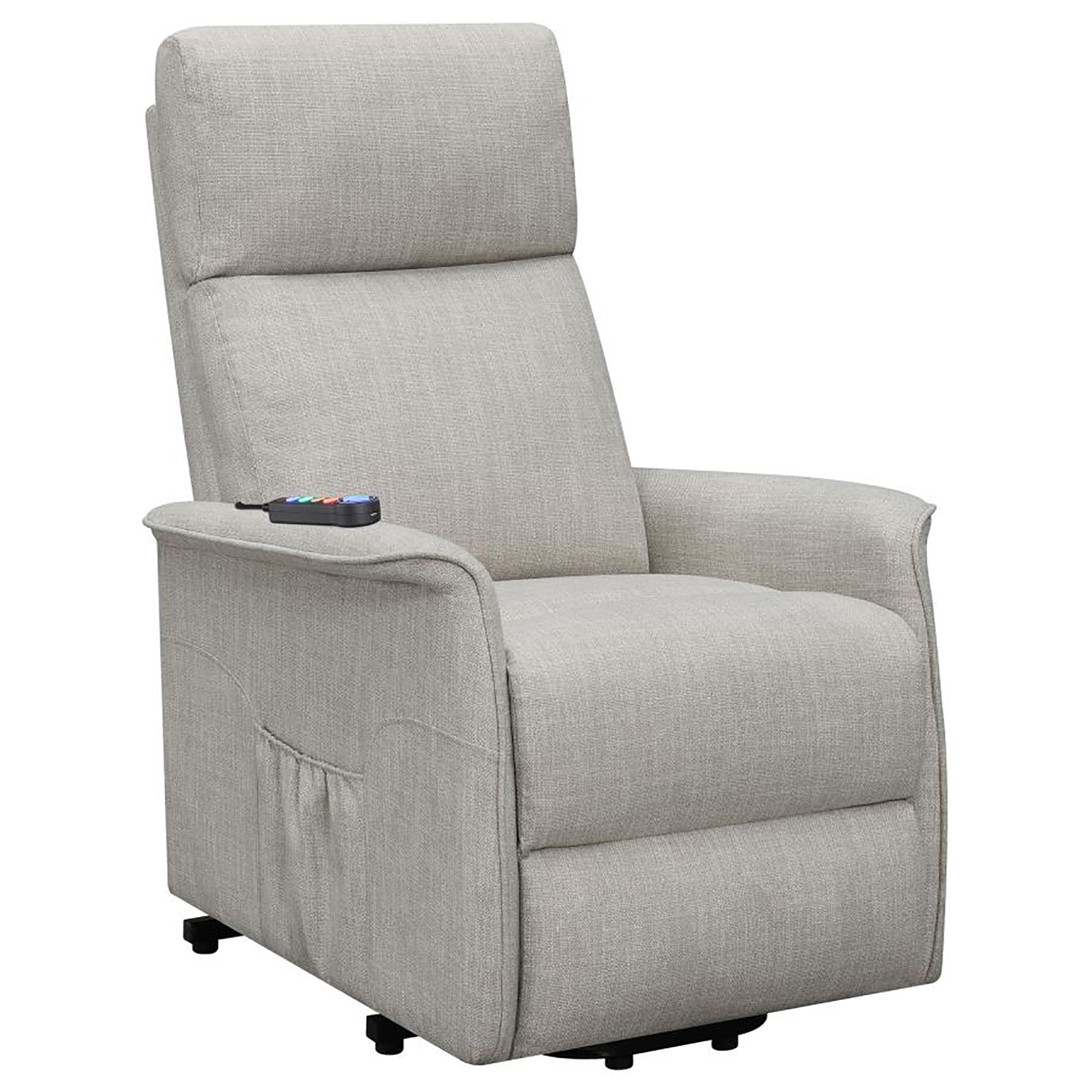 Beige Upholstered Power Lift Recliner with Wired Remote